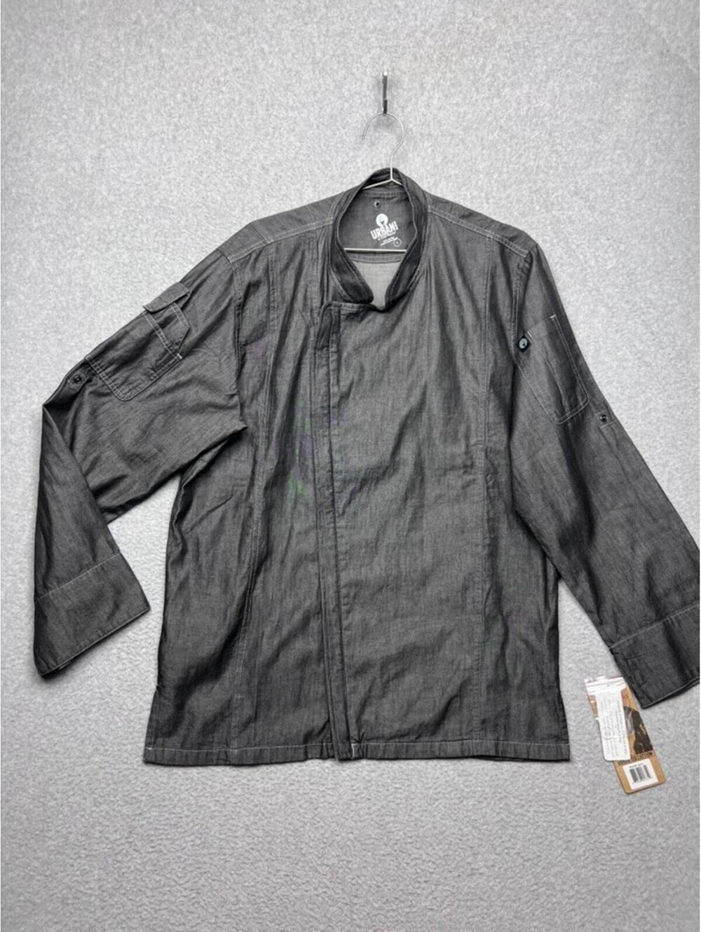 Chef Works Gramercy Urban Denim Chef Coat L Black Gray Zipper Front Modern